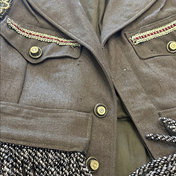 vintage up cycled world war 2 wool jacket- Olive Green Jacket with Gold Accents - Picture 4 of 6